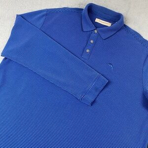 Tommy Bahama Men XL Polo Shirt Blue Striped Long Sleeve Modal Blend Marlin Logo